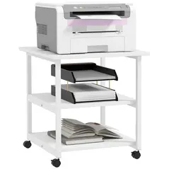 HOMCOM Three-Tier Steel Printer Stand, with Wheels - White - 1