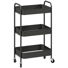 HOMCOM Three-Tier Steel Storage Trolley - Black - 1