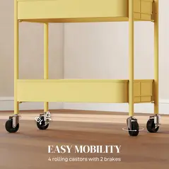 HOMCOM Three-Tier Steel Storage Trolley - Yellow - 5