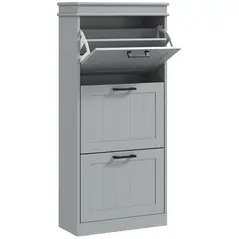 HOMCOM Three-Drawer Minimalistic Shoe Cabinet - Grey - 1