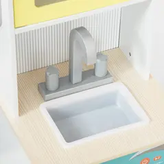 HOMCOM Two Kids Wooden Toy Kitchen Play Cooking Set Pretend Role Playset, with  Sink, Telephone, Storage Basket, for 3-6 Years Old - 9