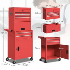 HOMCOM Three-Part Steel Locking Tool Chest - Red - 3