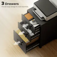 HOMCOM Three Drawer Wood-Effect Filing Cabinet - Black - 4