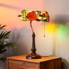 HOMCOM Tiffany-Style Rose and Butterfly Table Lamp - Multi - 7