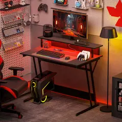 HOMCOM Two-Level LED Gaming Desk - Black - 8