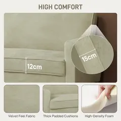 HOMCOM Two-Seater Velvet-Feel Sofa - Beige - 4