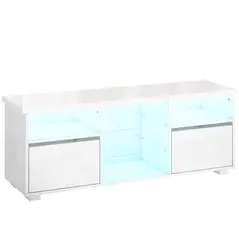 HOMCOM TV Stand Cabinet with LED Lights - High Gloss White - 1