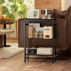 HOMCOM Three Shelf Industrial Side Table, Black - 7