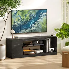 HOMCOM TV Stand Cabinet, Marble Effect TV Unit for up to 55" TVs with Glass Shelf and Storage Cabinet, Entertainment Unit for Living Room, Bedroom, Black - 6