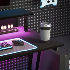 HOMCOM Two-Level LED Gaming Desk - Black - 9