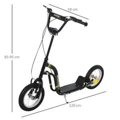 HOMCOM Teen Kids Stunt Scooter w/ Adjustable Handlebar, 12 Inch Rubber Tyres, Dual Brakes, Black - 3
