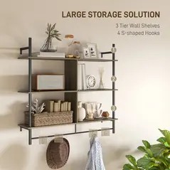HOMCOM Three-Tier Floating Shelf - Grey Wood Effect - 4