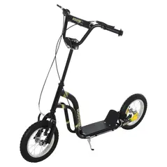 HOMCOM Teen Kids Stunt Scooter w/ Adjustable Handlebar, 12 Inch Rubber Tyres, Dual Brakes, Black - 1