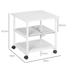 HOMCOM Three-Tier Steel Printer Stand, with Wheels - White - 3