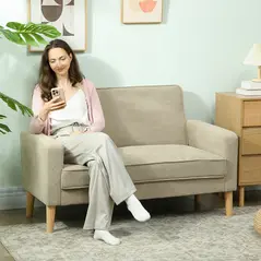 HOMCOM Two-Seater Velvet-Feel Sofa - Beige - 2