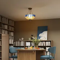 HOMCOM Tiffany Style Ceiling Light, Vintage Chandelier with 3 E27 Sockets, Semi Flush Mount for Living Room, Bulbs Not Included - 8