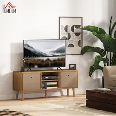 HOMCOM TV Cabinet Stand Unit for TVs up to 50'' with Foldable Drawers, Entertainment Centre for Living Room Brown - 2