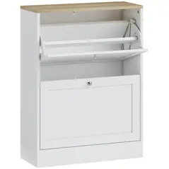 HOMCOM Two Flip Drawer Shoe Cabinet - White - 1