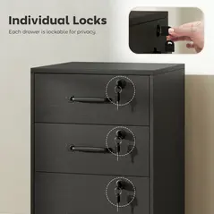 HOMCOM Three Drawer Wood-Effect Filing Cabinet - Black - 7