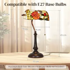 HOMCOM Tiffany-Style Rose and Butterfly Table Lamp - Multi - 3