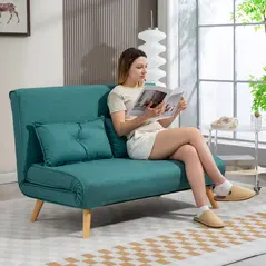 HOMCOM Two-Seater Linen-Look Sofa Bed - Green - 2