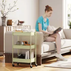 HOMCOM Three-Tier Steel Storage Trolley - Green - 8