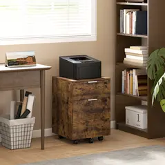 HOMCOM Two-Drawer Lockable Filing Cabinet - Black and Rustic Brown - 2