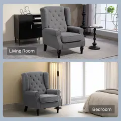 HOMCOM Teddy Fleece Retro Wingback Chair - Grey - 8