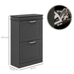 HOMCOM Two-Drawer Minimalistic 10-Shoe Cabinet - Black - 3