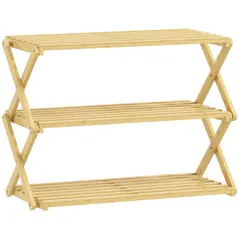 HOMCOM Three-Tier Folding Bamboo Shoe Rack - Natural Finish - 1