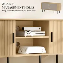 HOMCOM TV Stand Cabinet for TVs up to 55 Inches, TV Unit with Storage Shelves and Cupboard for Living Room, Oak Tone - 6