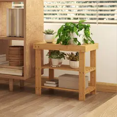 HOMCOM Two Shelf Bamboo Shoe Storage Bench - Natural Finish - 8
