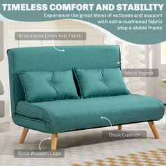 HOMCOM Two-Seater Linen-Look Sofa Bed - Green - 6