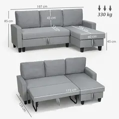 HOMCOM Three-Seater Storage Sofa Bed - Grey - 3