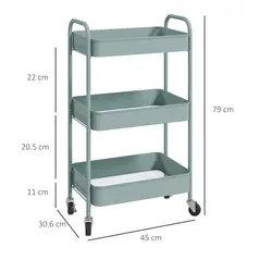 HOMCOM Three-Tier Steel Storage Trolley - Light Blue - 3