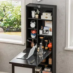 HOMCOM Three-Part Work Desk, with Storage and Writing Board - Black - 9