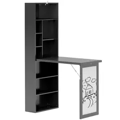 HOMCOM Three-Part Work Desk, with Storage and Writing Board - Black - 1