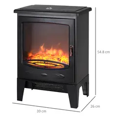 HOMCOM Tempered Glass Casing Electric Fireplace, Freestanding Electric Fire with Realistic Flame Effect, Log Burner with Overheat Protection, 950w/ 1850W, Black - 3