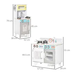 HOMCOM Two Kids Wooden Toy Kitchen Play Cooking Set Pretend Role Playset, with  Sink, Telephone, Storage Basket, for 3-6 Years Old - 3