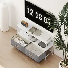 HOMCOM TV Stand Cabinet with 2 Foldable Drawers - White - 8