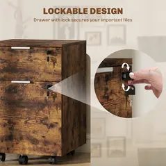 HOMCOM Two-Drawer Lockable Filing Cabinet - Black and Rustic Brown - 6