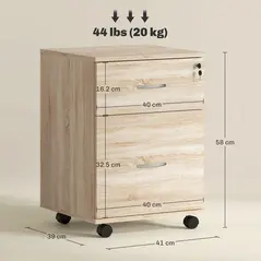 HOMCOM Two Drawer Lockable Filing Cabinet - Wood-Effect - 3