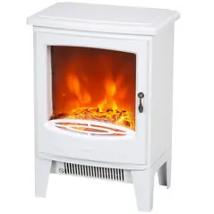 HOMCOM Tempered Glass Casing Electric Fireplace, Freestanding Electric Fire with Realistic Flame Effect, Log Burner with Overheat Protection, 950w/ 1850W, White - 1