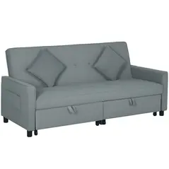 HOMCOM Three-Person Velvet-Feel Sofa Bed - Grey - 1