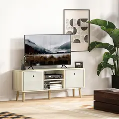 HOMCOM TV Cabinet Stand Unit for TVs up to 50'' with Foldable Drawers, Entertainment Centre for Living Room Natural - 2