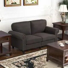 HOMCOM Two-Seater Mid-Century Sofa, with Pocket Springs - Dark Brown - 2