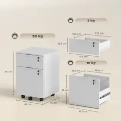 HOMCOM Two-Drawer Lockable Filing Cabinet - White - 3