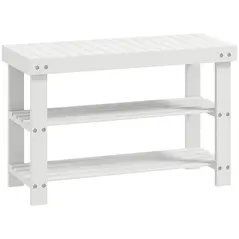HOMCOM Two Shelf Bamboo Shoe Storage Bench - White - 1