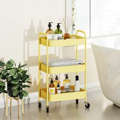 HOMCOM Three-Tier Steel Storage Trolley - Yellow - 9