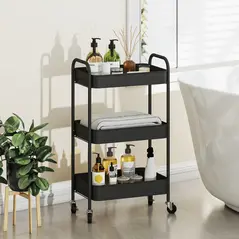HOMCOM Three-Tier Steel Storage Trolley - Black - 9